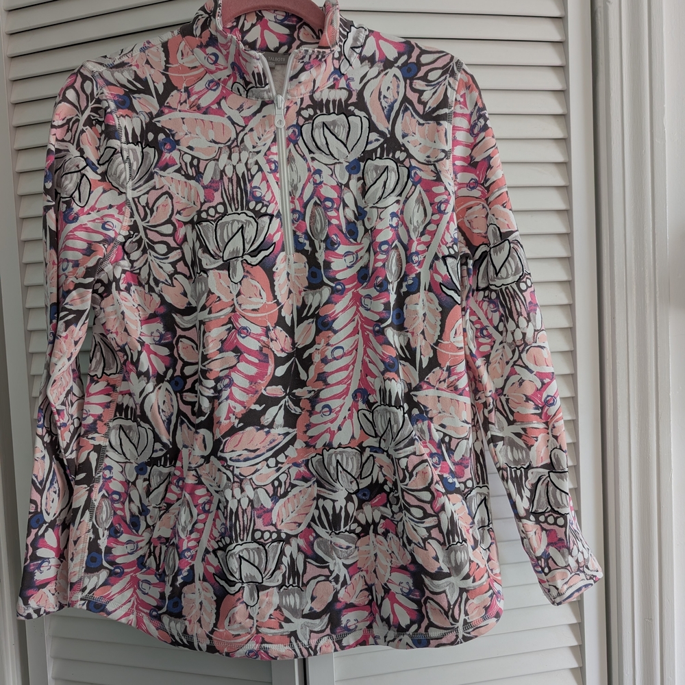 Talbots White and Pink Long Sleeve Button Down Shirt